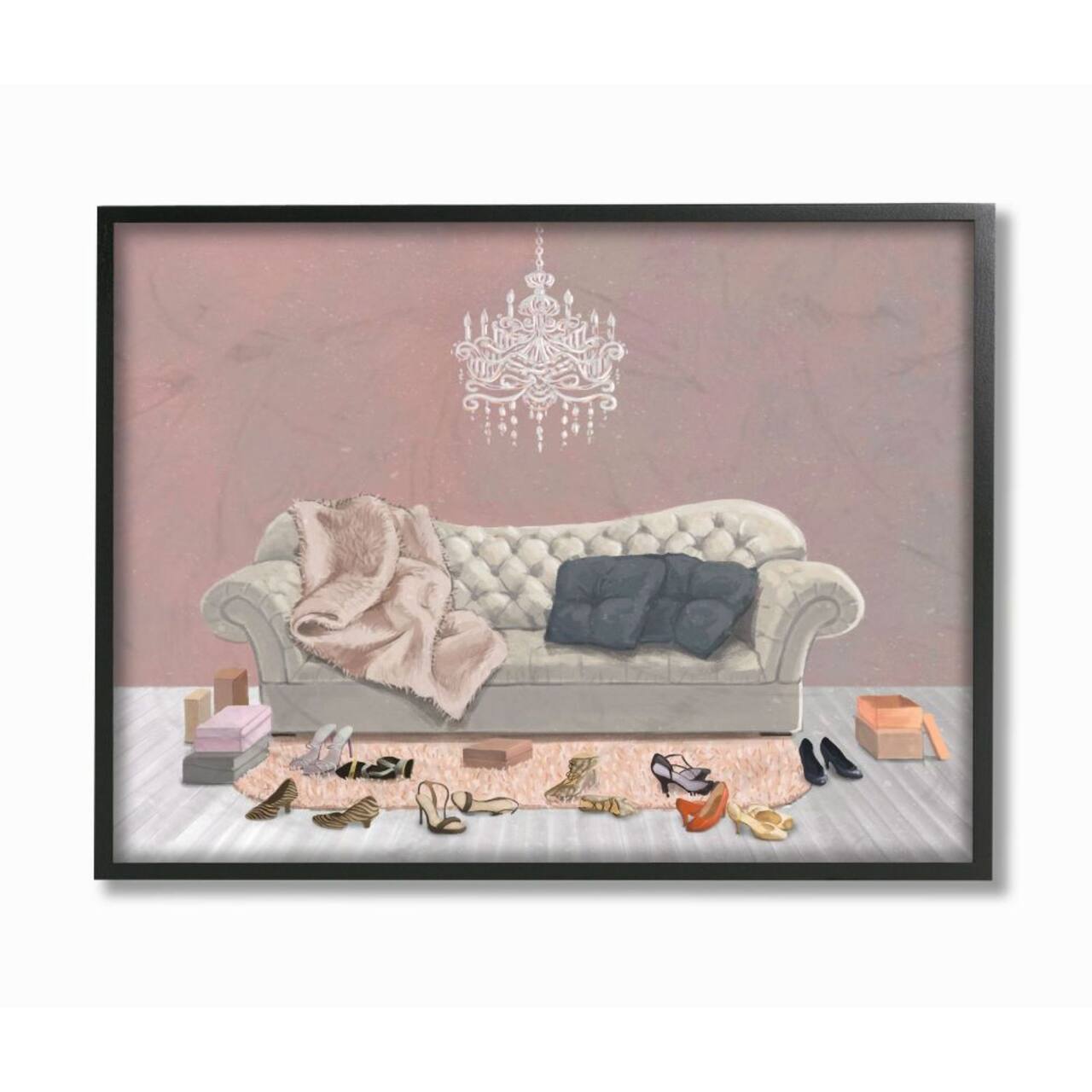 Stupell Industries Chic Living Room Pink Gray Painting Black Framed Wall Art